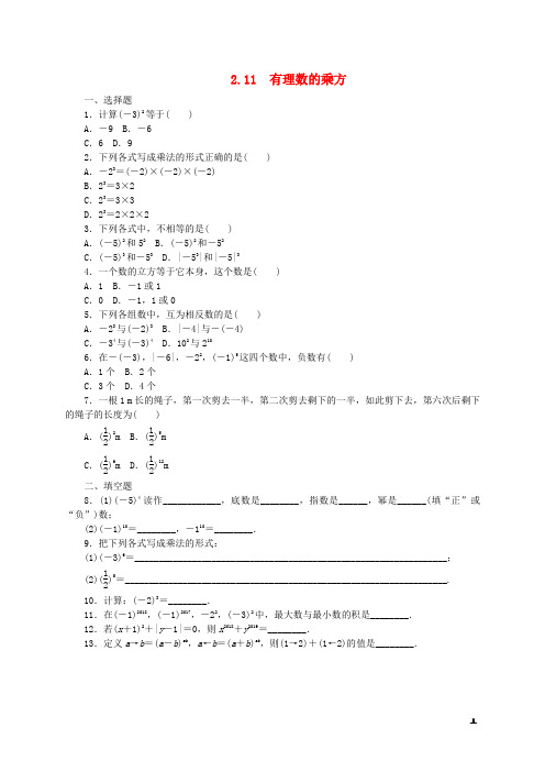 七年级数学上册第2章有理数2.11有理数的乘方同步练习新版华东师大版