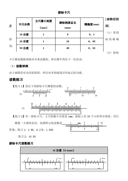 高中物理游标卡尺、千分尺、螺旋测微器读数习题()