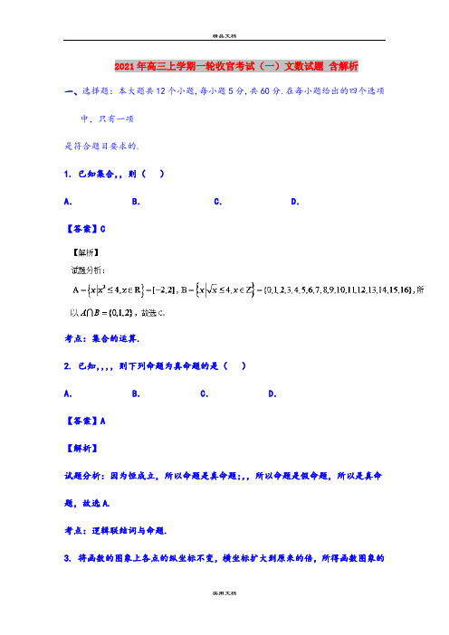 2021年高三上学期一轮收官考试(一)文数试题 含解析