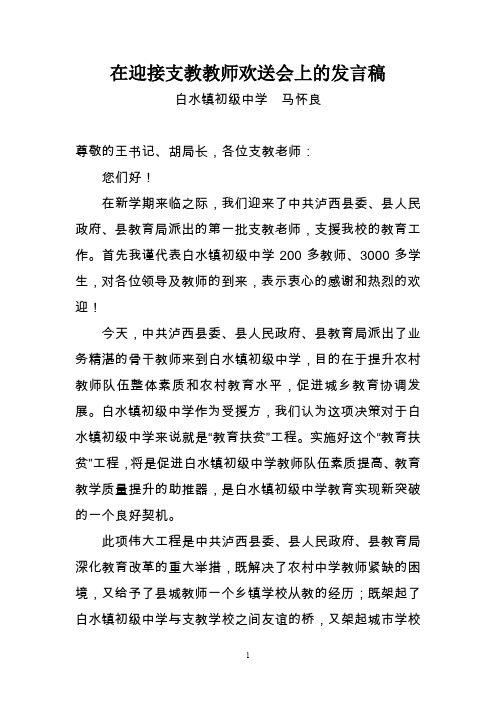 在迎接支教教师欢送会上的发言稿