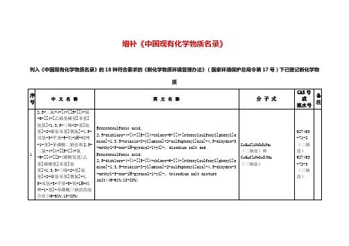 增补《中国现有化学物质名录》