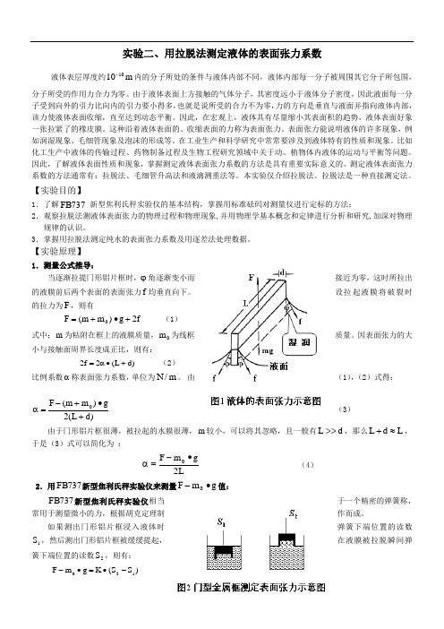 用拉脱法测定液体的表面张力系数实验