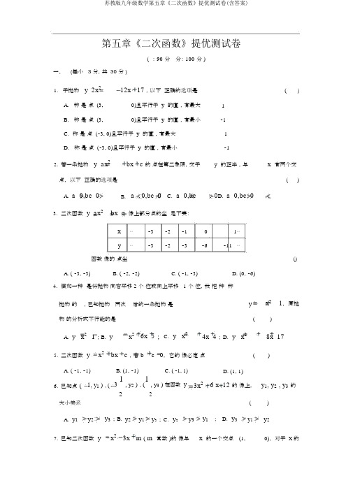 苏教版九年级数学第五章《二次函数》提优测试卷(含答案)