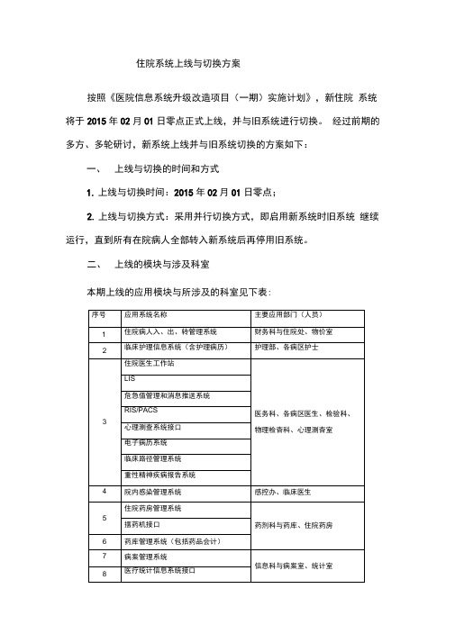 1-04住院系统上线与切换方案