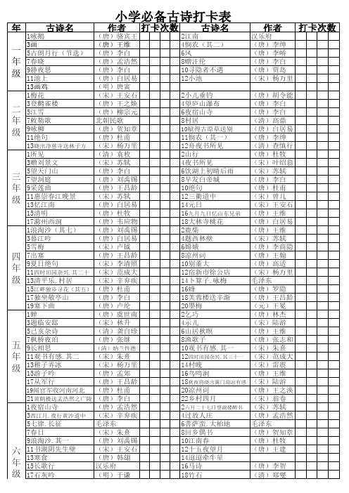 小学生一年级到六年级古诗必备打卡表