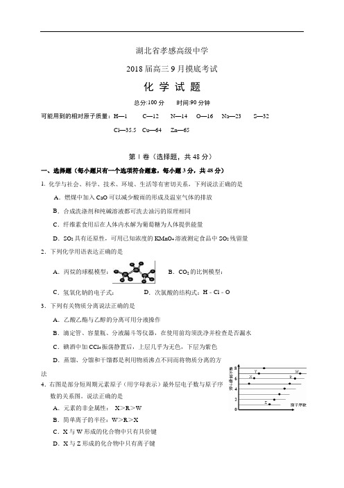 湖北省孝感高级中学高三9月摸底考试——化学化学