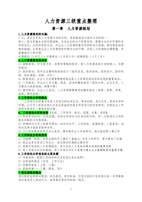 人力资源管理师三级考试重点整理