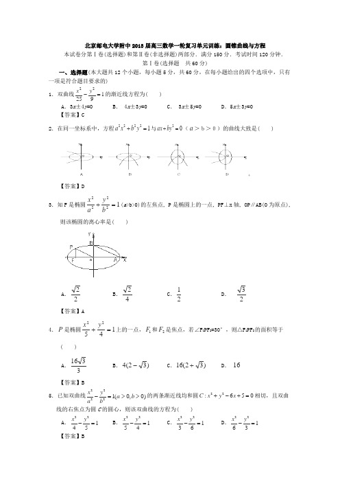 北京邮电大学附中2013届高三数学一轮复习单元训练圆锥曲线与方程Word版含答案