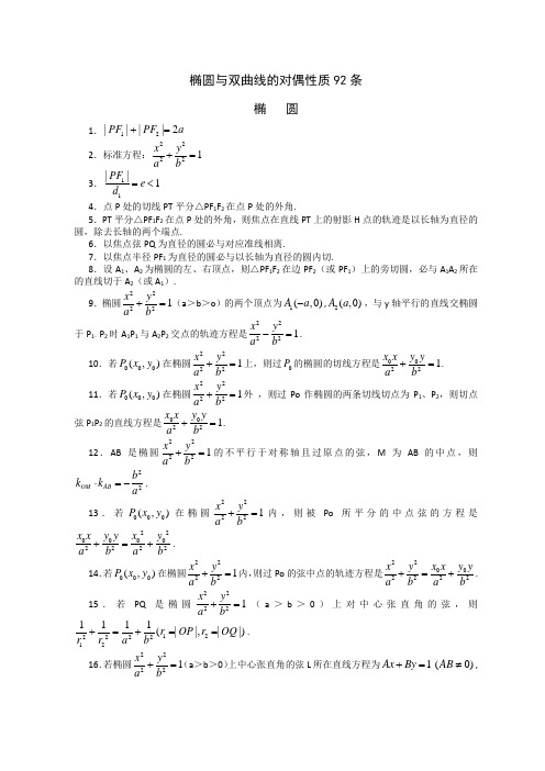 椭圆与双曲线性质有关性质推论归纳共92条-(1)