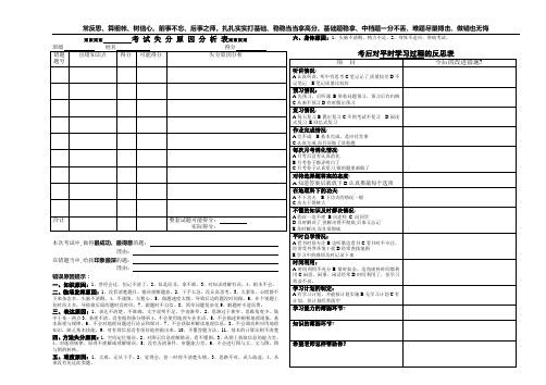 考后反思和学习过程反思表