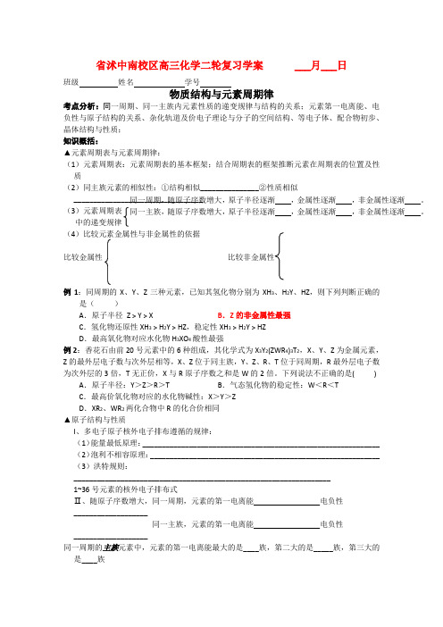 2020年高考化学二轮复习 物质结构与元素周期律(含选修