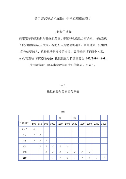 关于带式输送机在设计中托辊规格的确定