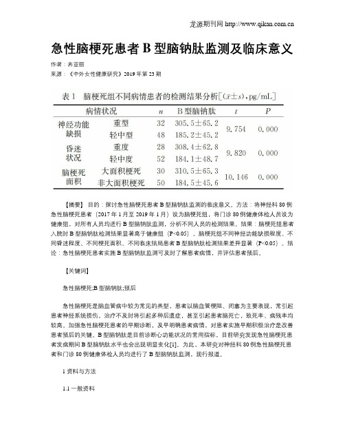 急性脑梗死患者B型脑钠肽监测及临床意义