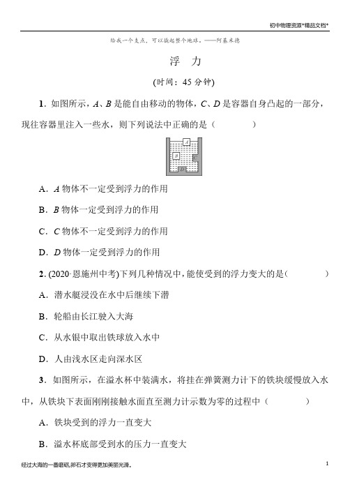 2021年春沪科版物理中考专题复习《 浮力》(Word版附答案)