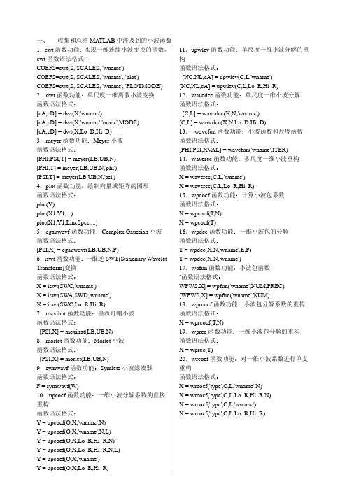 收集和总结MATLAB中涉及到的小波函数