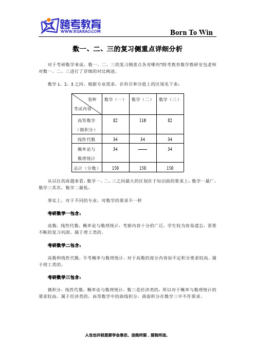 数一、二、三的复习侧重点详细分析