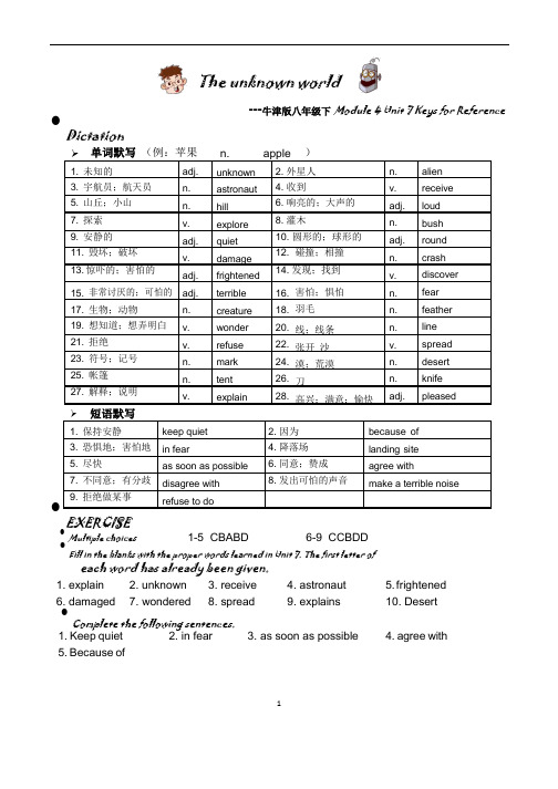 沪教版八年级下英语教材第7单元总结答案