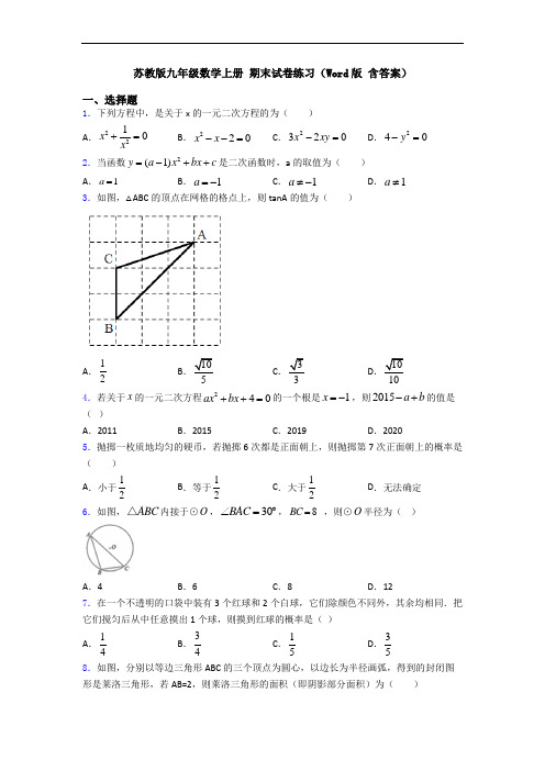 苏教版九年级数学上册 期末试卷练习(Word版 含答案)