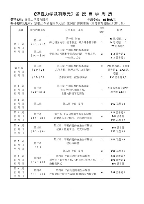 《弹性力学及有限元》函授自学周历.