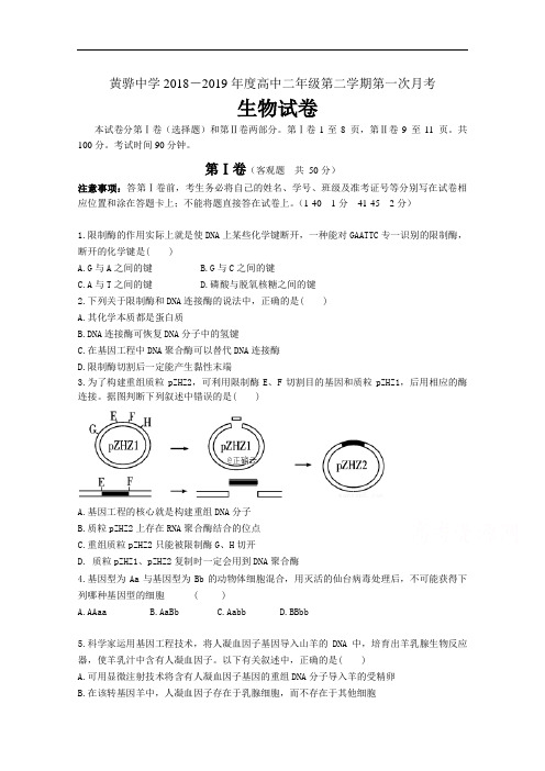 河北省黄骅市黄骅中学2018-2019高二下学期第一次月考生物试卷 