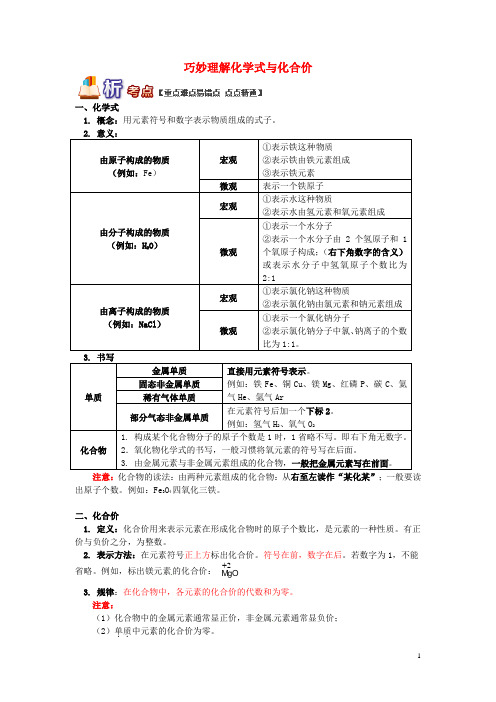 (通用版)中考化学 重难点易错点复习讲练 巧妙理解化学式与化合价(含解析)