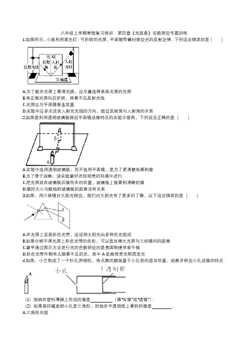 人教版物理八年级上册 寒假复习 第四章《光现象》实验探究专题训练（含答案）