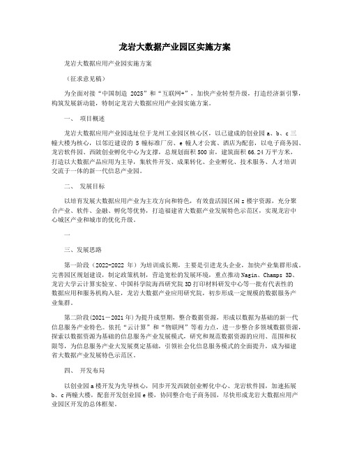 龙岩大数据产业园区实施方案