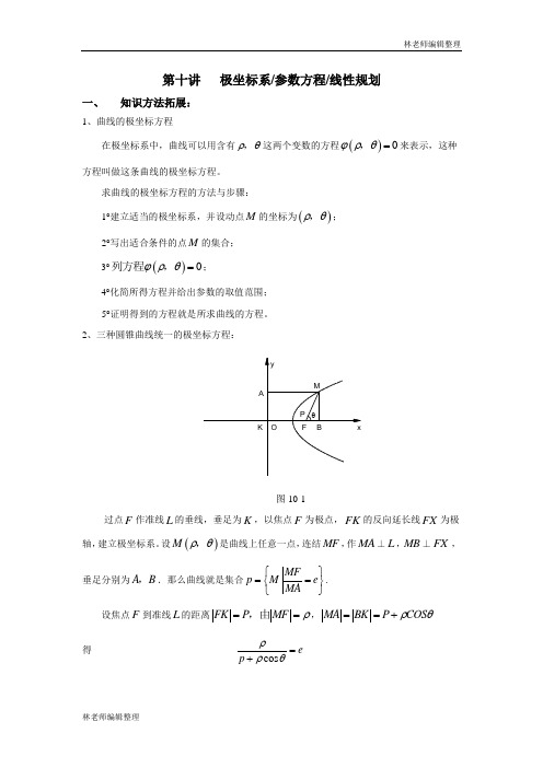 高考自主招生讲义：第10讲 极坐标系、参数方程、线性规划
