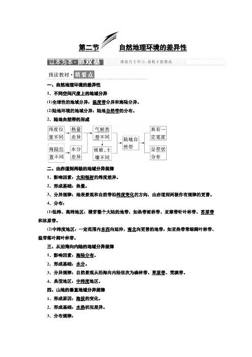 高中地理人教版必修一第五章第二节自然地理环境的差异性学案Word版含答案