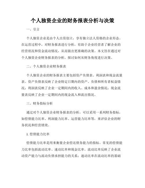 个人独资企业的财务报表分析与决策