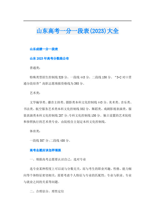 山东高考一分一段表(2023)大全