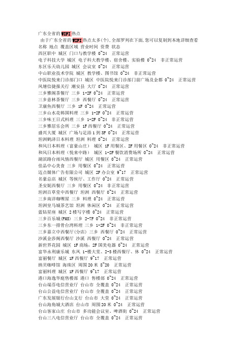 广东全省的WIFI热点