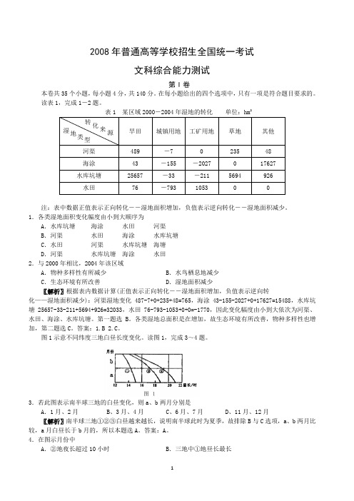 2008高考新课标全国卷地理精析