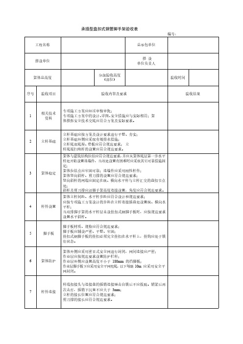 承插型盘扣式钢管脚手架验收表