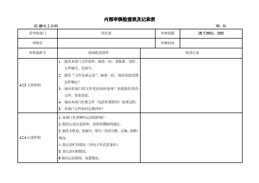 内部审核检查表及记录表