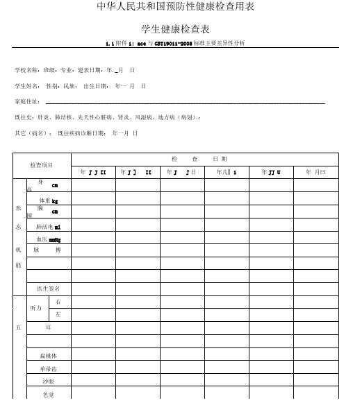 学生健康检查表