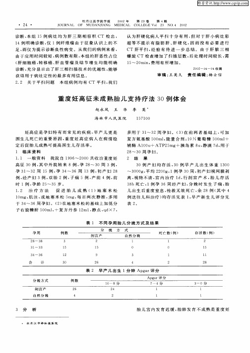 重度妊高征未成熟胎儿支持疗法30例体会