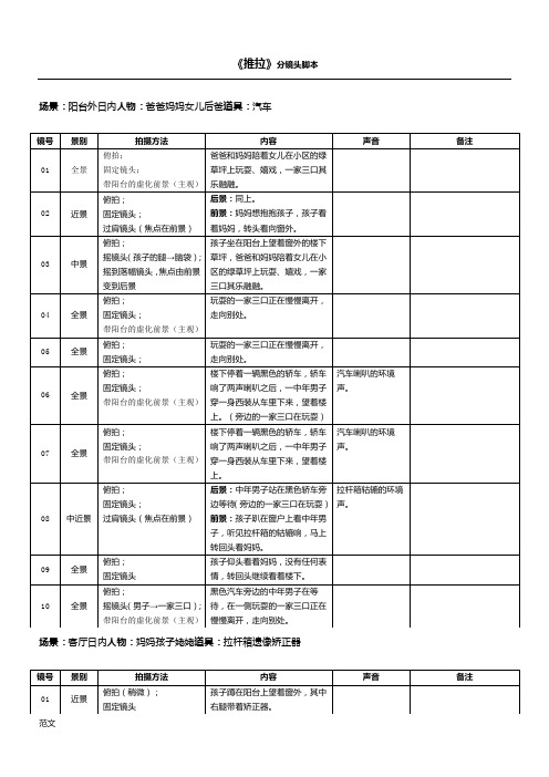 短片推拉分镜头脚本