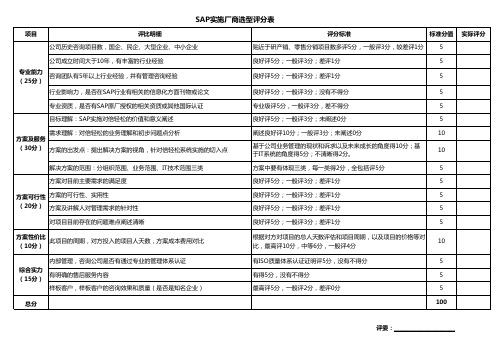 SAP实施厂商选型评分表