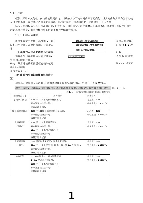 结构设计楼面及屋面恒荷载取值