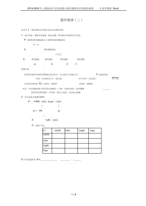 2019-2020年人教版高中生物孟德尔遗传规律及伴性遗传典例2讲答案版Word