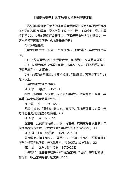 【温度与穿着】温度与穿衣指数对照表不同