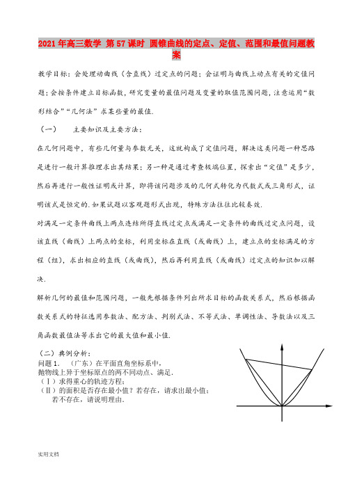 2021-2022年高三数学 第57课时 圆锥曲线的定点、定值、范围和最值问题教案 