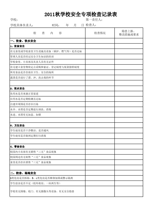 2012年秋学校安全专项检查记录表