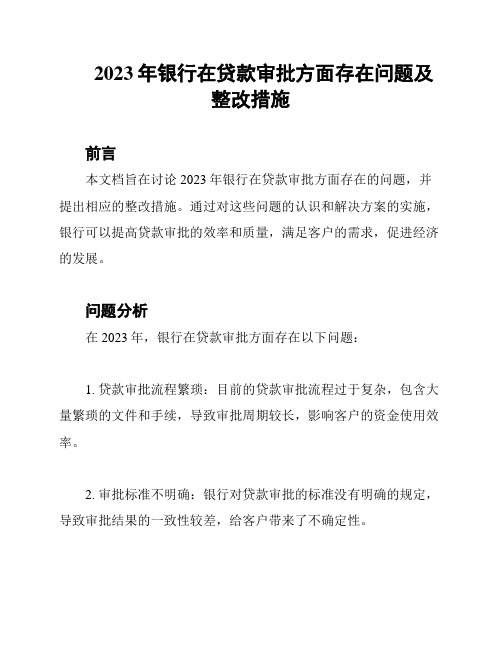 2023年银行在贷款审批方面存在问题及整改措施