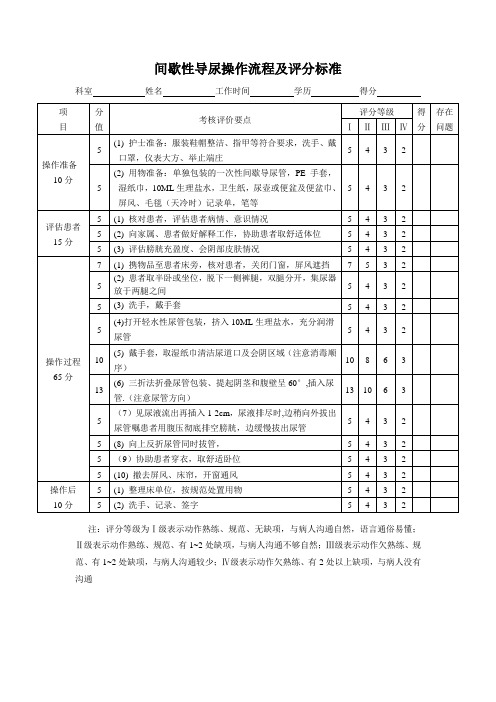 清洁性间歇导尿评分标准