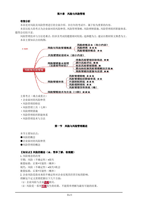 注册会计师综合阶段-公司战略与风险管理-第六章 风险与风险管理