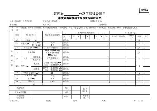 沥青砼面层分项工程质量检验评定表