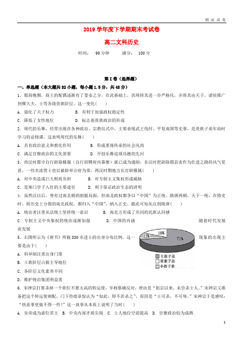 最新2019学年高二历史下学期期末考试试题新人教版