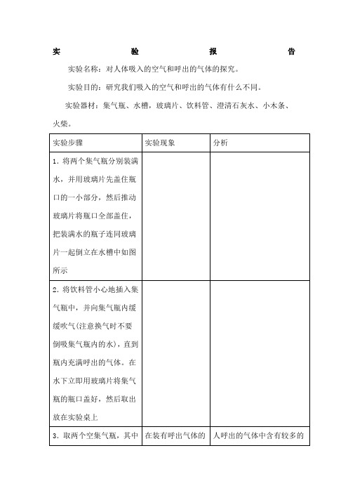 对人体吸入的空气和呼出的气体的探究实验报告